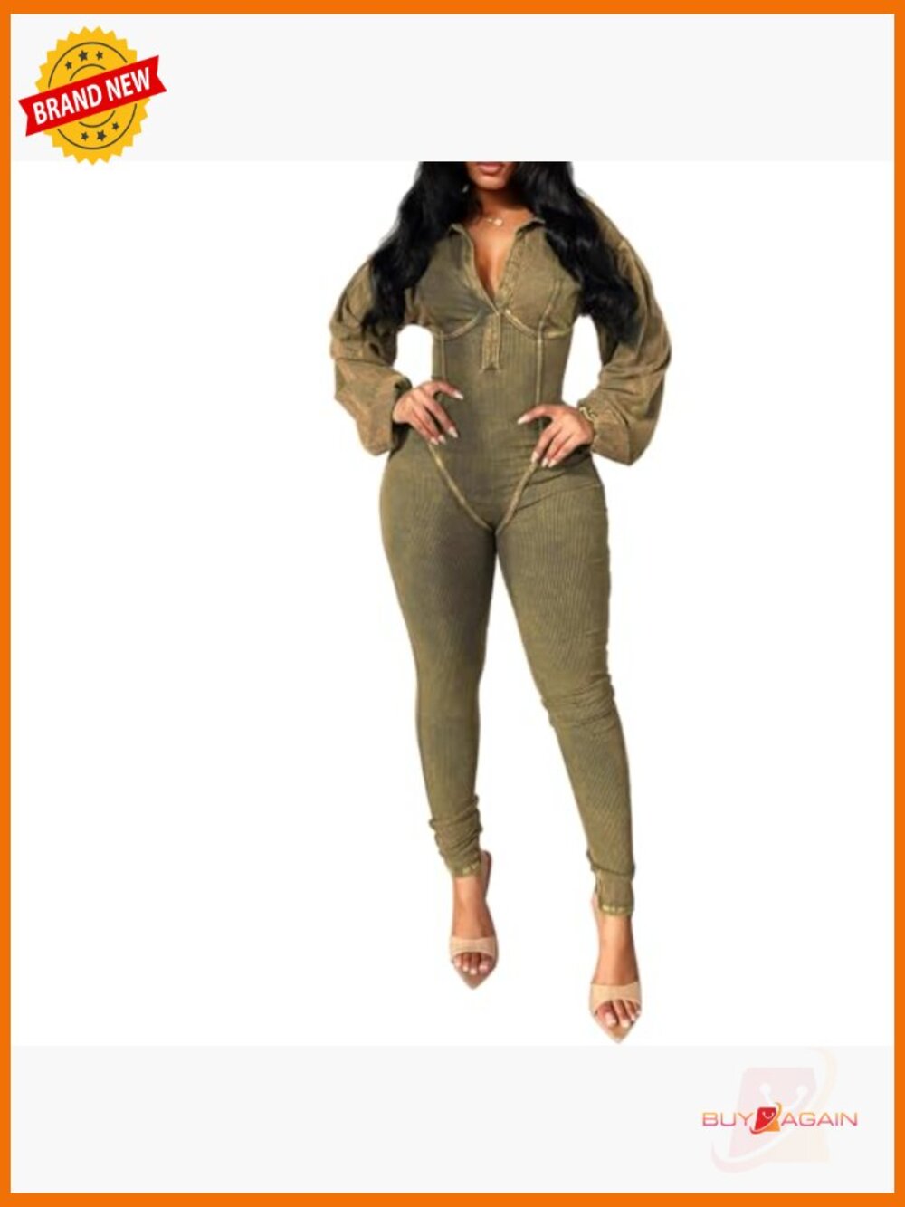 Womens Casual V Neck Long Sleeve Jumpsuit Romper Bodycon One Piece - Picture 4 of 5
